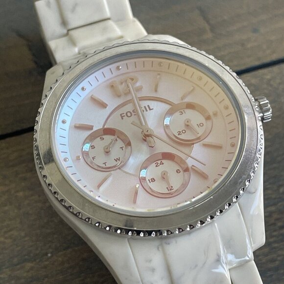 Fossil Stella ES 4019 Shimmer Horn Acetate Bracelet Tinted 3 Eye Face Dial (L7) - Picture 2 of 6